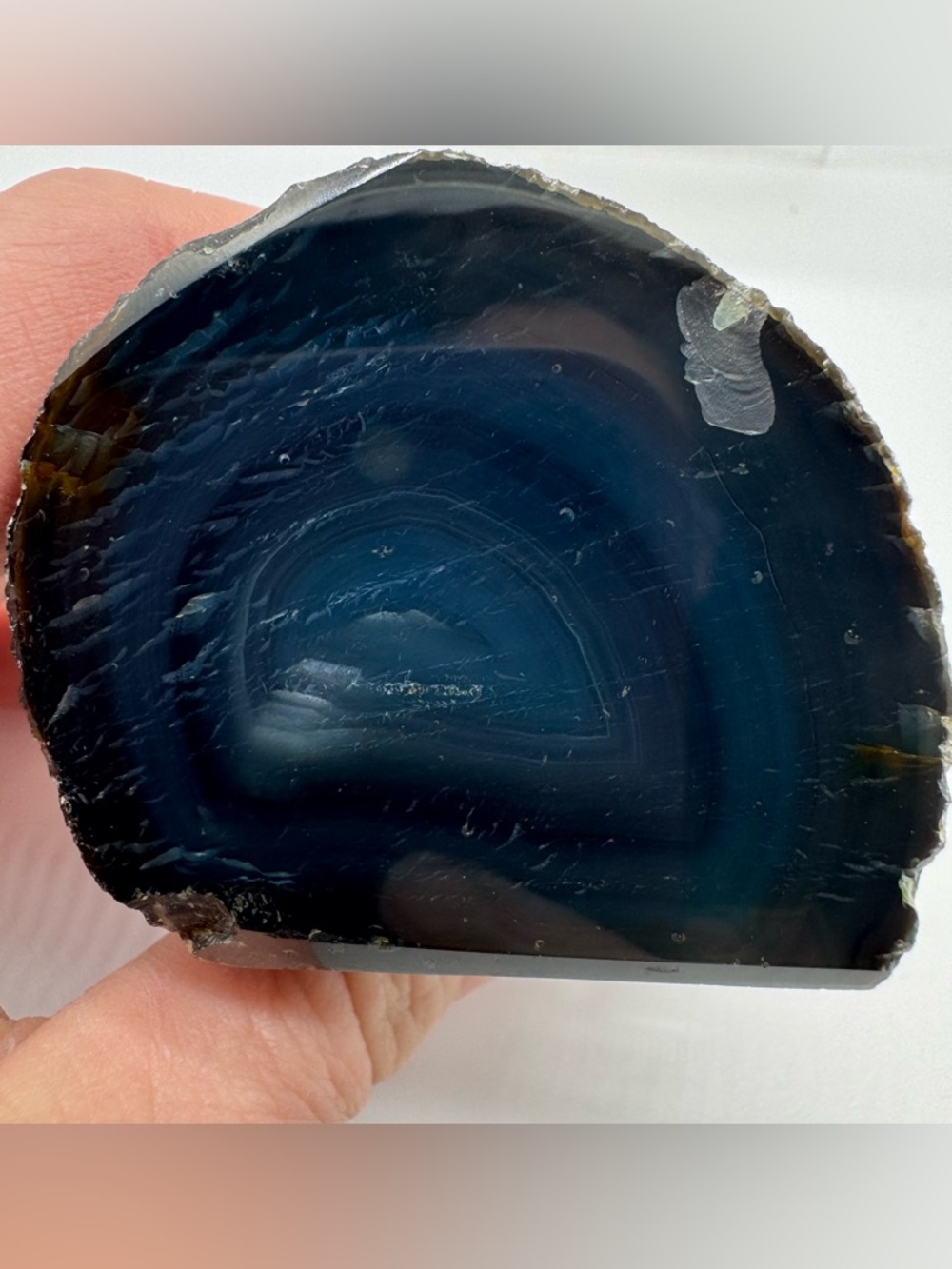 Blue Agate Slice Half Geode Polished Natural Stone Free Standing Display